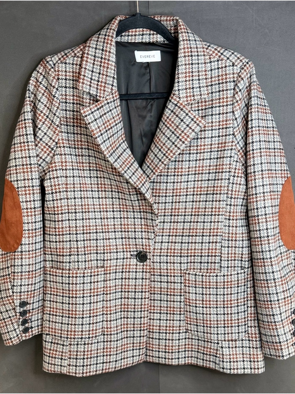 Evereve "Bowden" Houndstooth Plaid Blazer Size Medium Faux Suede Elbows